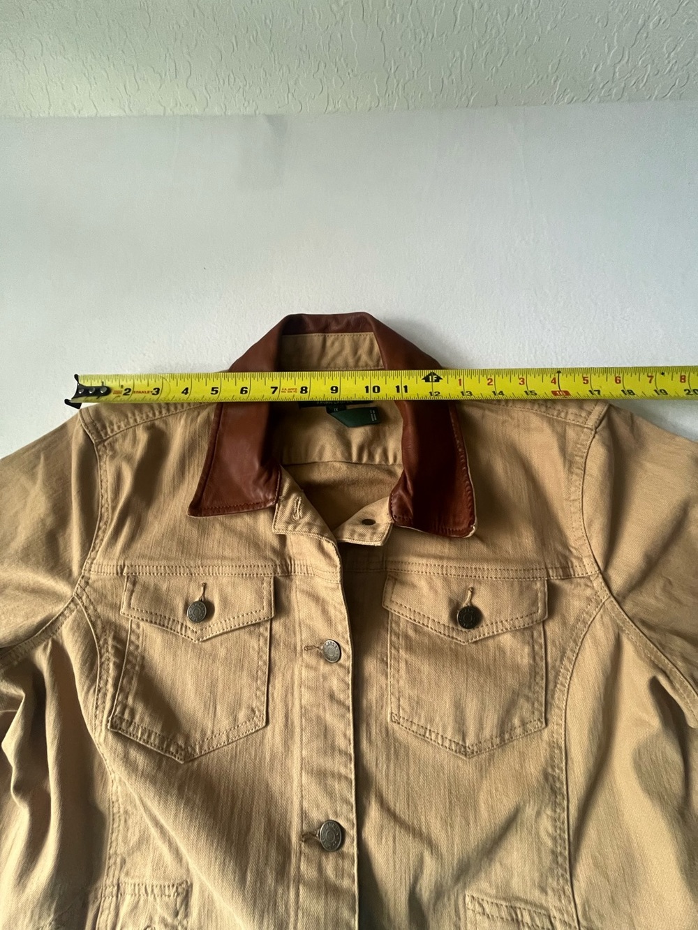 Ralph Lauren Tan Canvas Jacket with Brown Leather Collar- VTG - Picture 5 of 9
